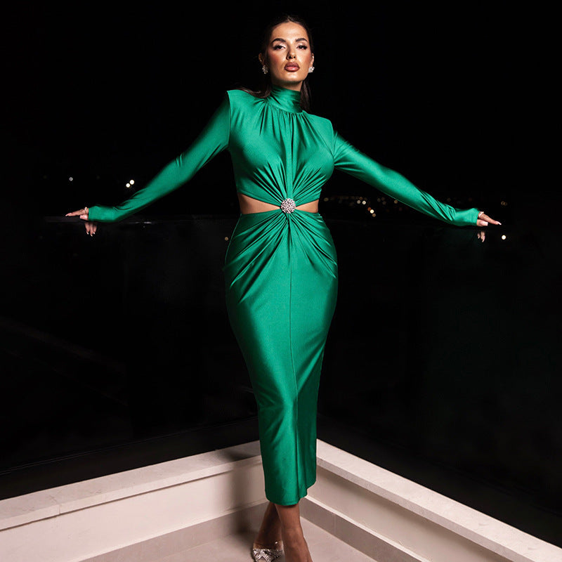 2024 Spring New Elegant Solid Color High Neck Dress