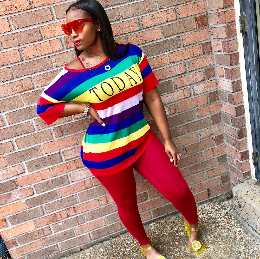 CX136 Rainbow Stripe 2-Piece Women's Set for EU/US