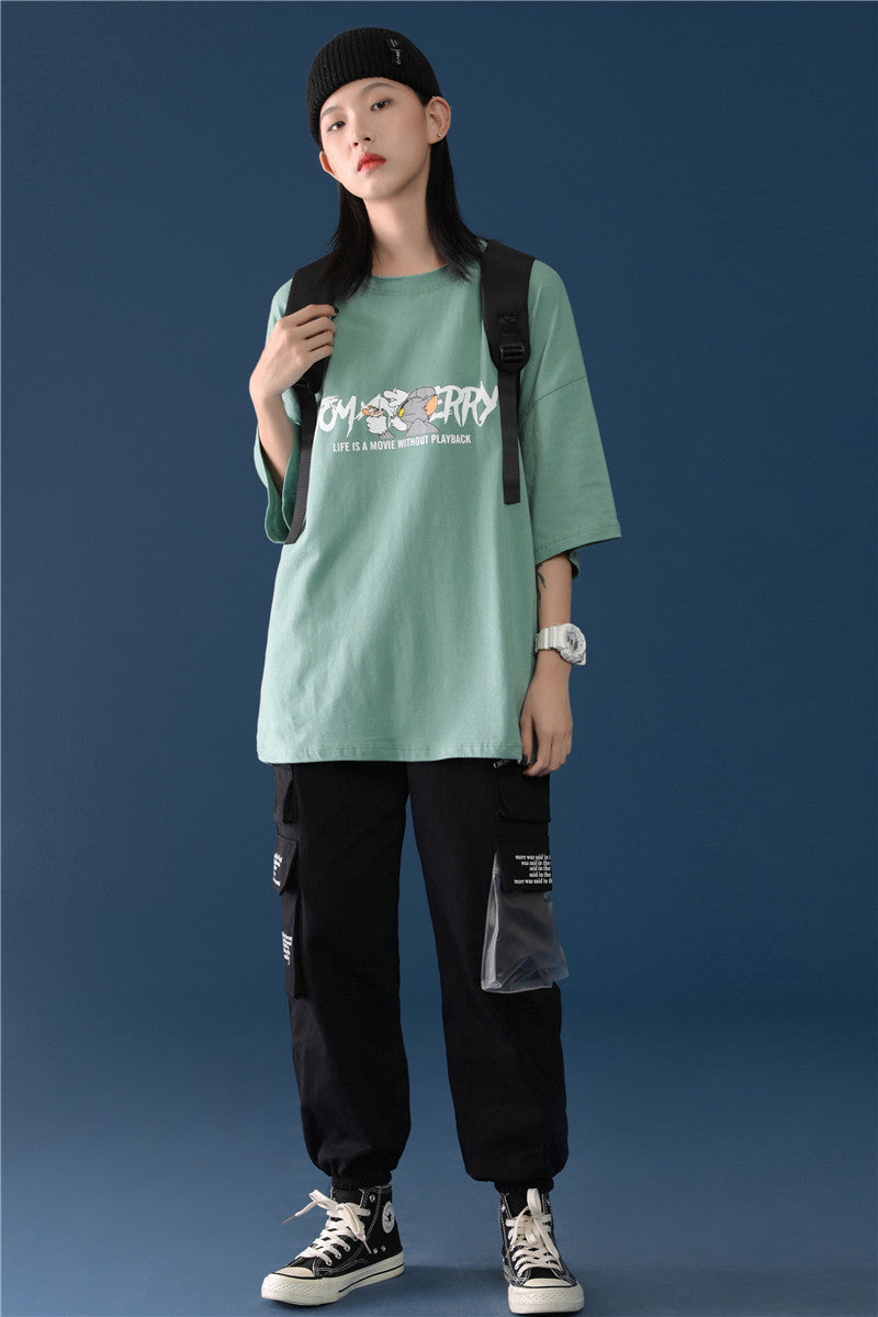 Summer Cotton Casual Sports Set with Graphic Tee (Women)