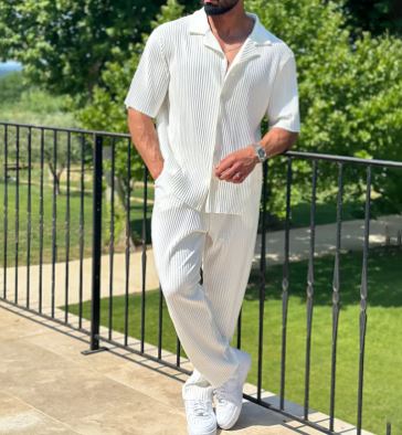 Men's Fashion Sports Two-Piece Set – Casual Short Sleeve Top & Trousers