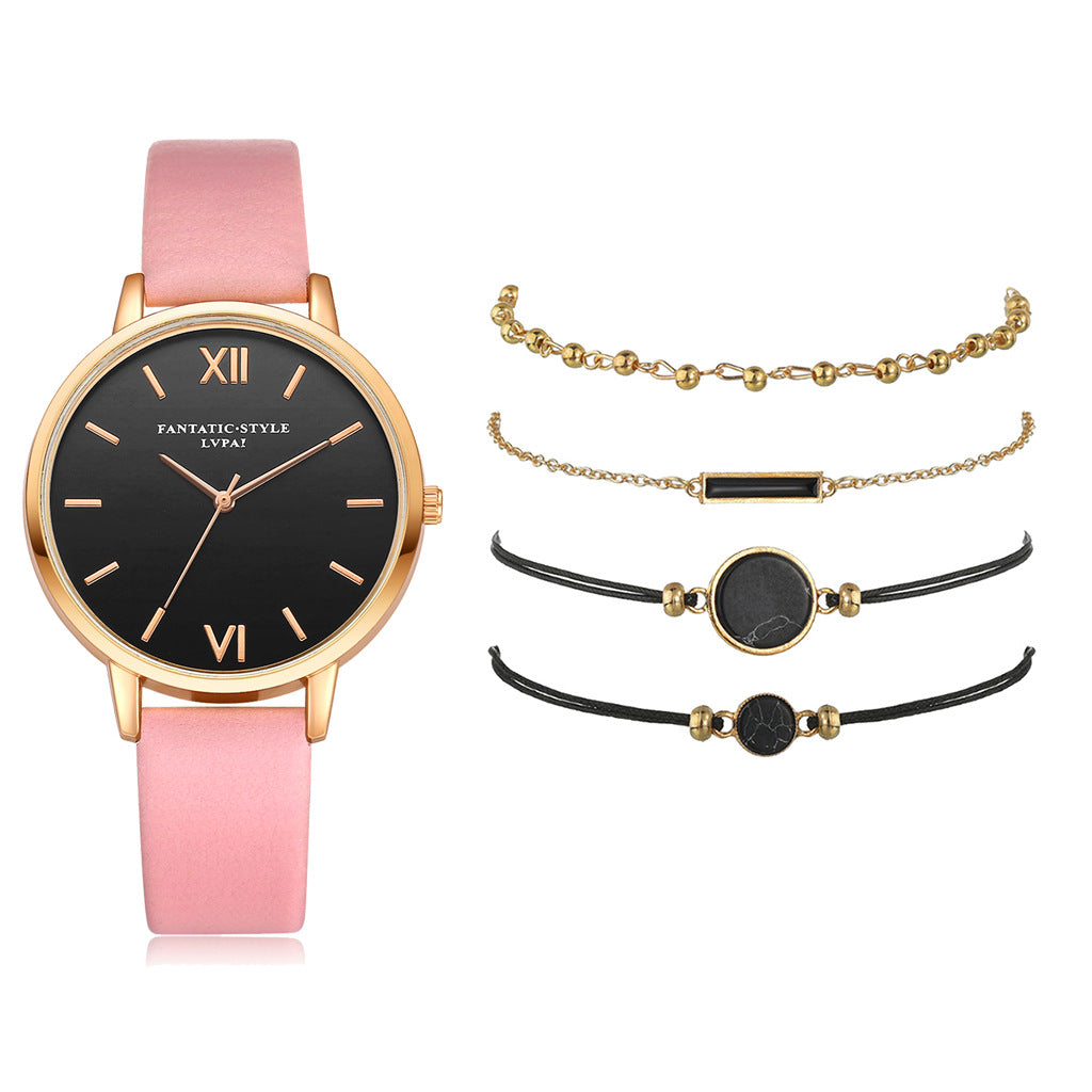 Evarisluxe Leather Strap Quartz Watch Set