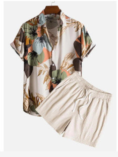 Men's Casual 3D Printed Hawaiian Shirt and Shorts Set