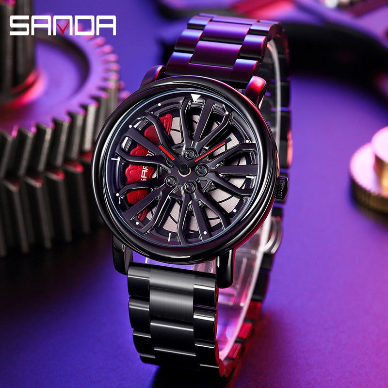 Stylish Hollow Quartz Watch for Men with Steel Band