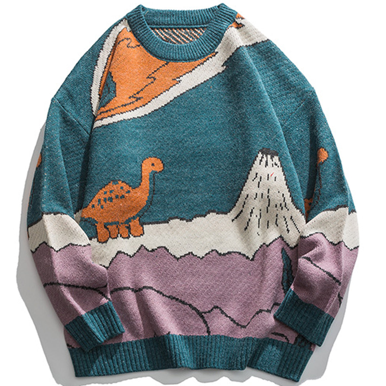 Vintage Cartoon Dinosaur Knitted Pullover Sweater
