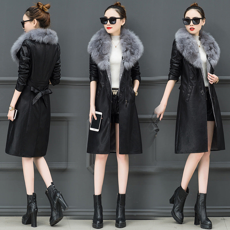 Fleece Lined Leather Jacket with Fur Collar