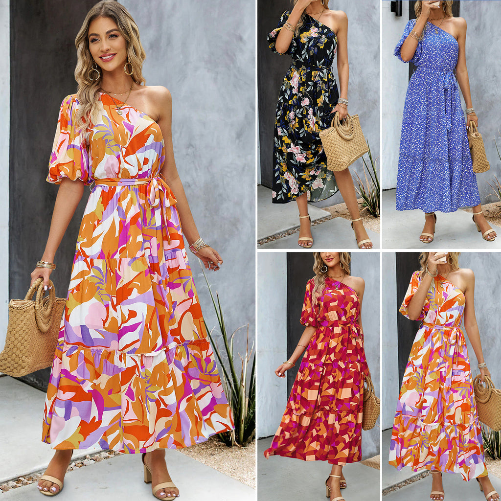 The Jardin Single-Shoulder Floral Maxi Dress | Evarisluxe