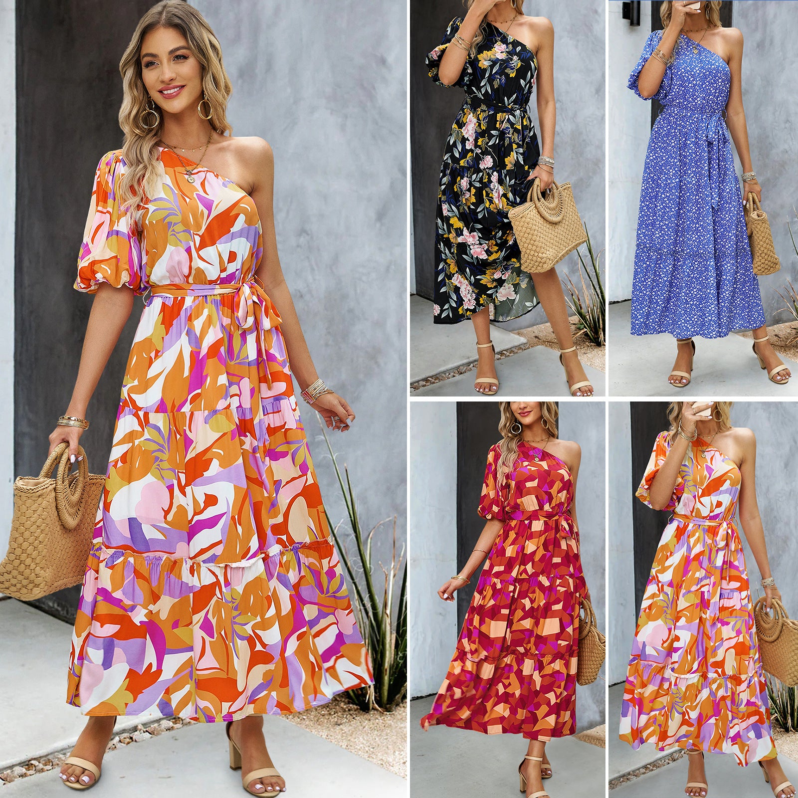 The Jardin Single-Shoulder Floral Maxi Dress | Evarisluxe
