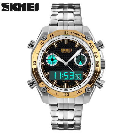 Large Dial Steel Band Men's Watch - Dual Display Business Watch