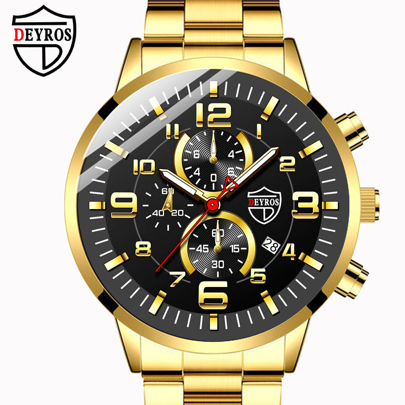 DEYROS Gold Watch for Men with Luminous Calendar