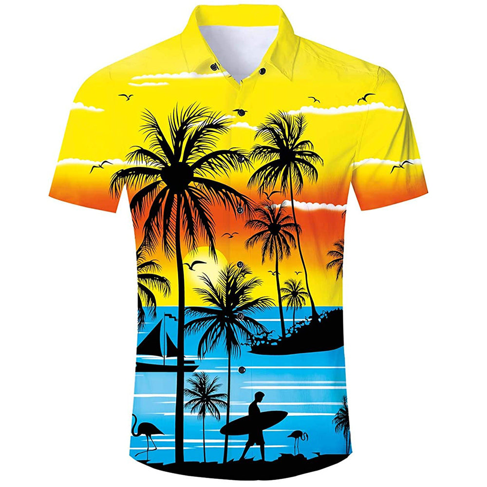 Hawaiian Men's Summer Shirt with 3D Sunflower Print