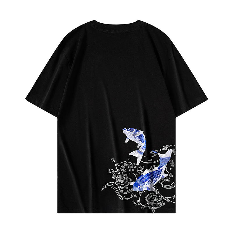 Men's Vintage Chinese Carp Embroidered Summer T-Shirt