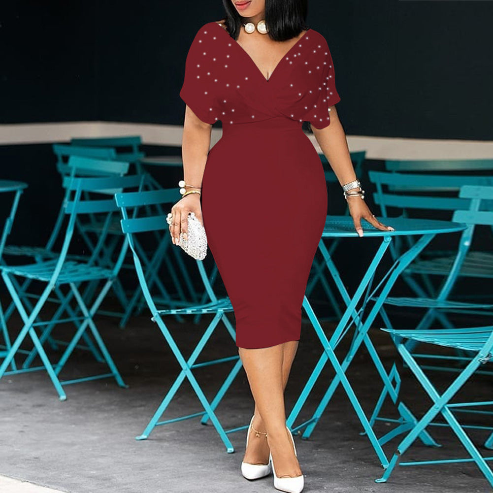 Plus Size Red White Summer Dress with Beading