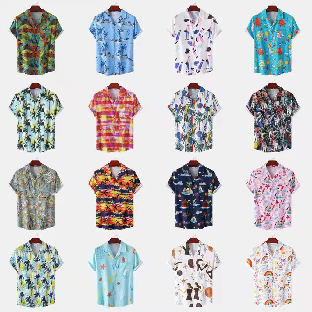 Men's Short Sleeve Hawaiian Print Shirt for Summer