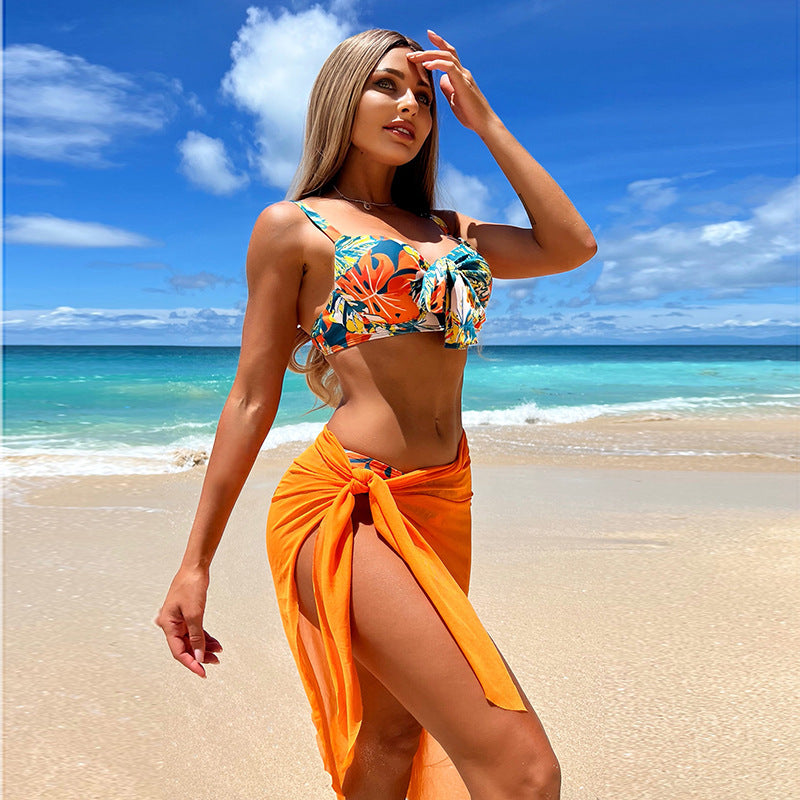 2023 Women's Three-Piece Bikini Set with Cover-Up