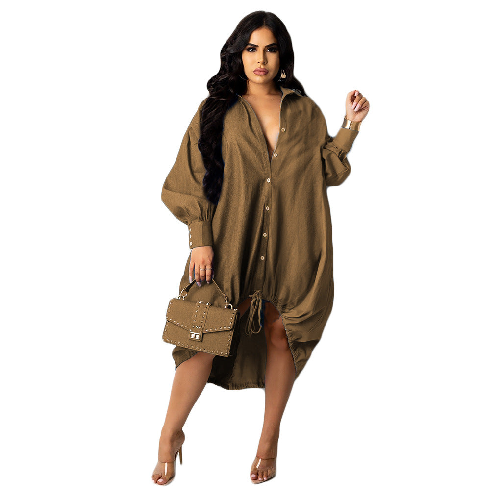 Evarisluxe Patchwork Hem Drawstring Dress