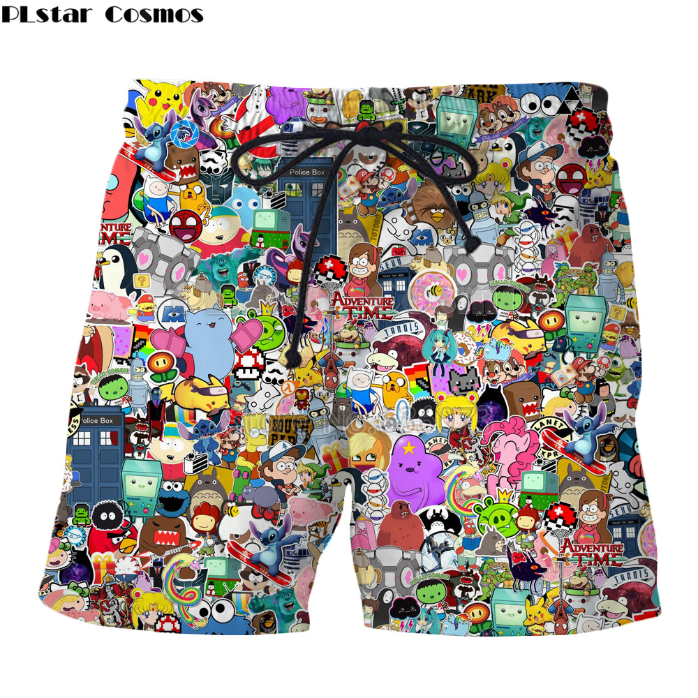 Men's Summer Fashion Shorts with Cartoon Character Print