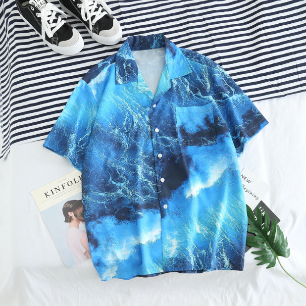 Men's Short Sleeve Hawaiian Print Shirt for Summer