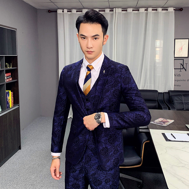 Jacquard Suit Set, Three-Piece Wedding Attire