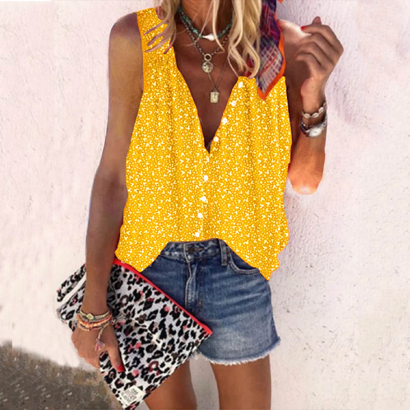 Summer Casual Loose Printed Sleeveless Shirt for Women