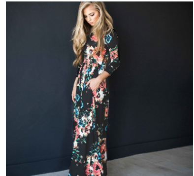 Spring Summer Long Sleeve Floral Print Dress