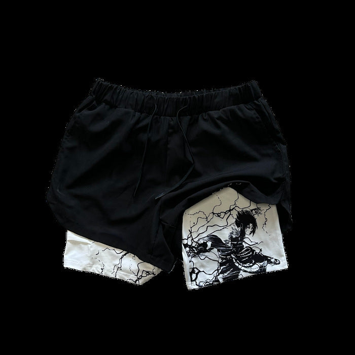2023 Summer Men's Double Layer Anime Print Shorts