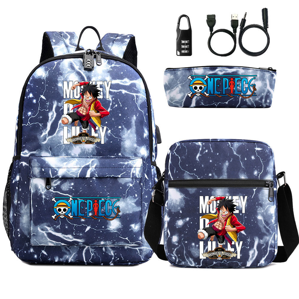Cartoon One Piece USB Password Lock Backpack Set