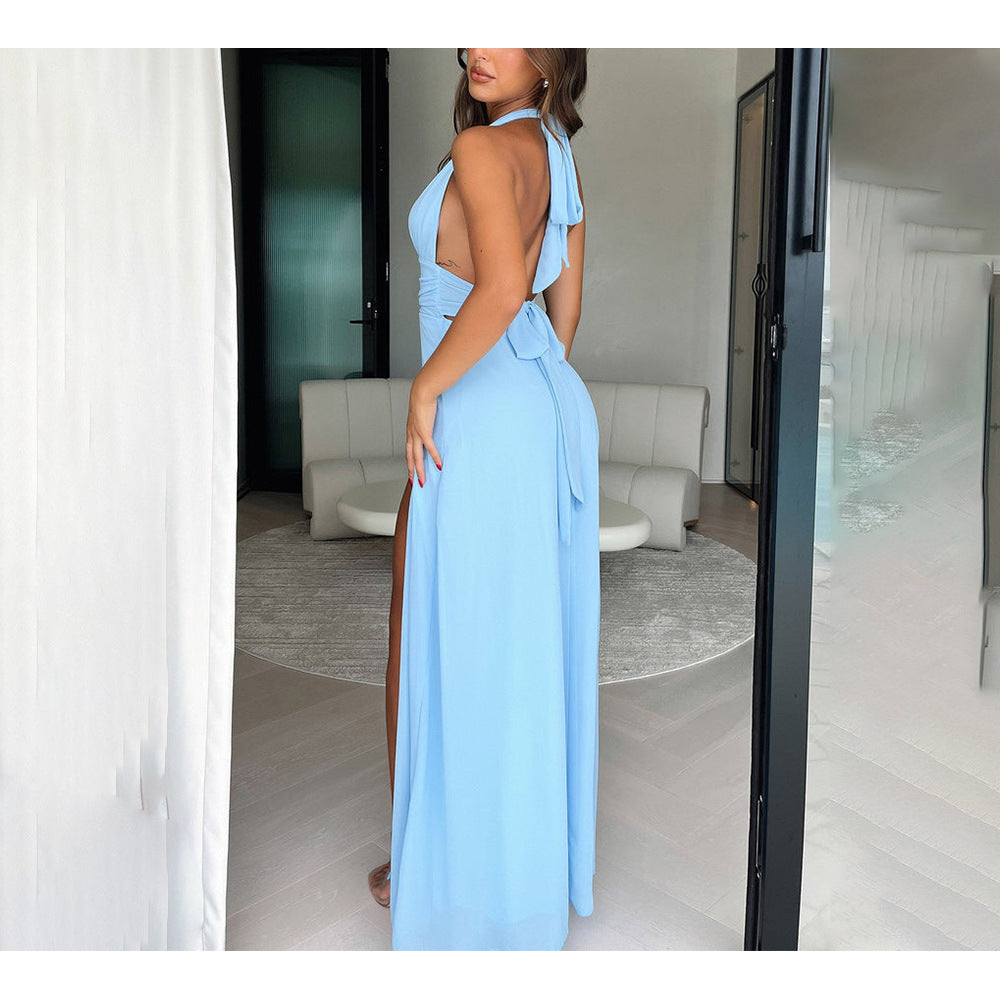 2024 Spring Sexy Split Neck Solid Dress for Women (One Piece)