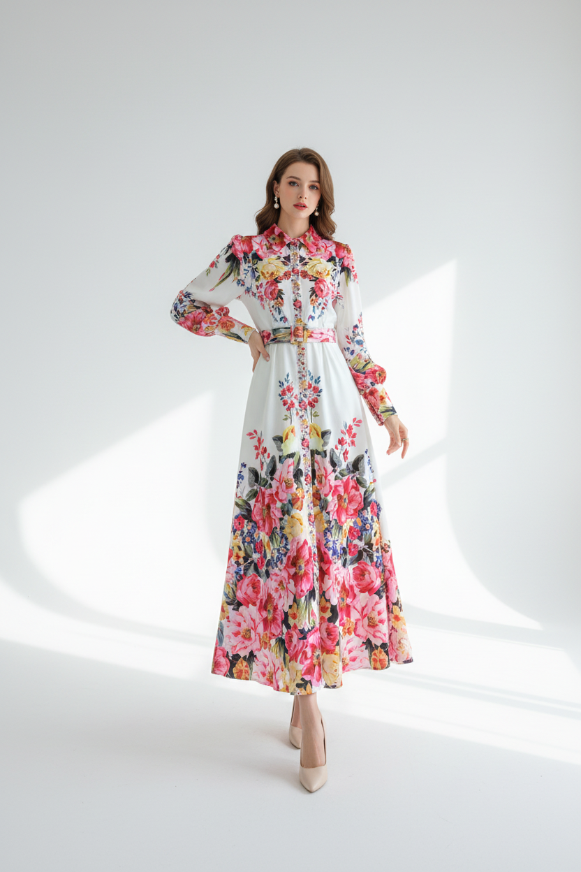 Evarisluxe Puff Sleeve Printed A-Line Dress