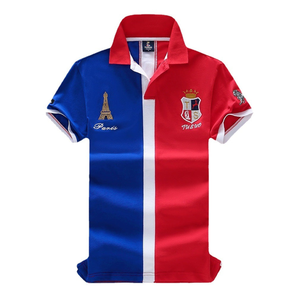 Men's Short Sleeve Polo Shirt with Color Block Embroidery