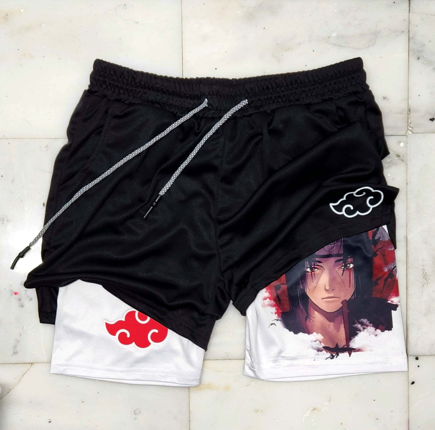 2023 Summer Men's Double Layer Anime Print Shorts