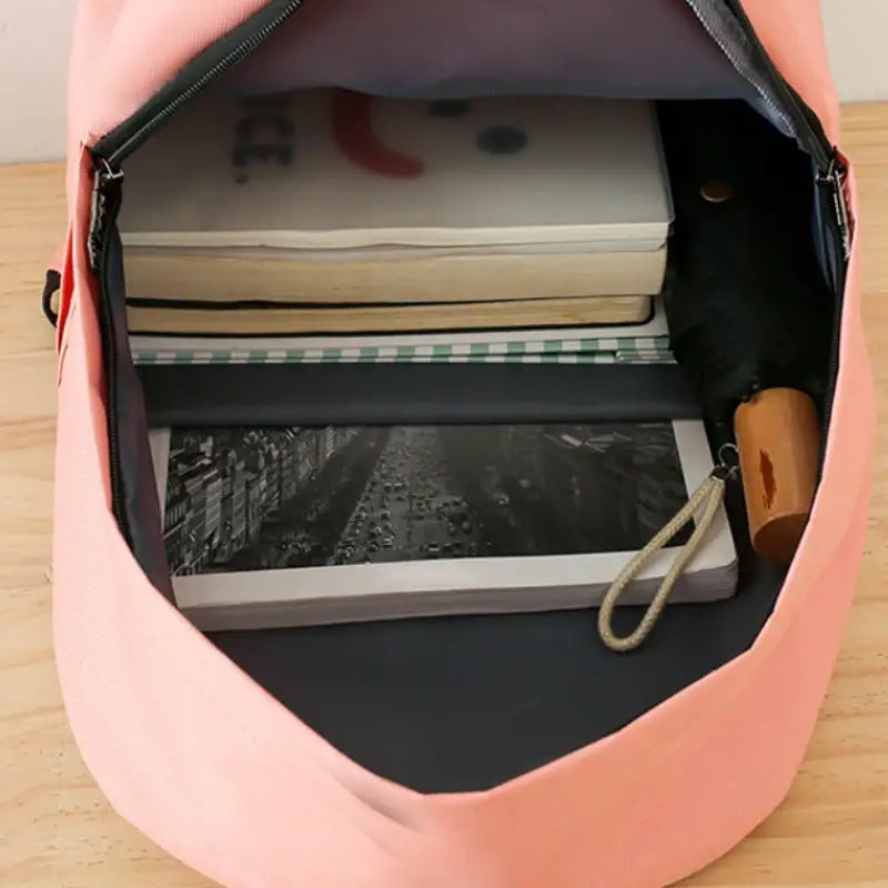 4-Piece Solid Color Backpack Set for Students