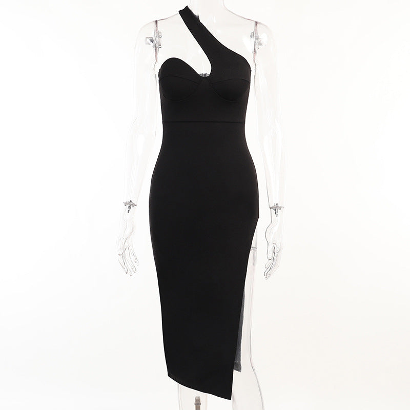 Women's Spring Sexy Oblique Shoulder Dress