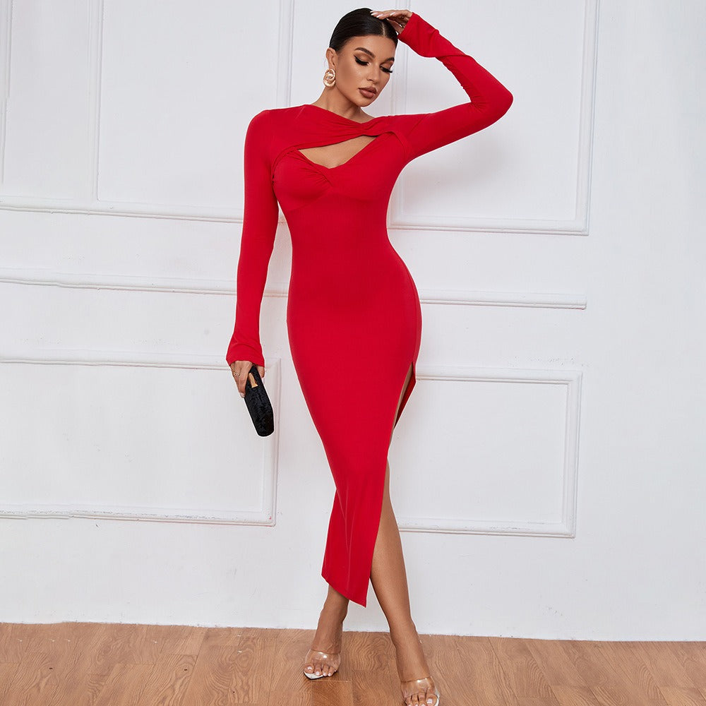 Evarisluxe Cutout High Slit Evening Dress