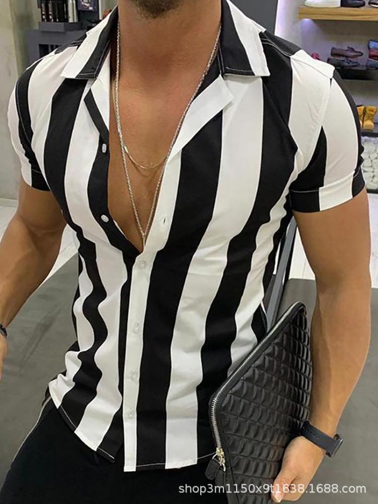 Men's Summer Striped Slim Fit Short Sleeve Shirt