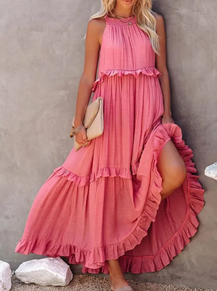 Evarisluxe Holiday Ruffled Maxi Dress