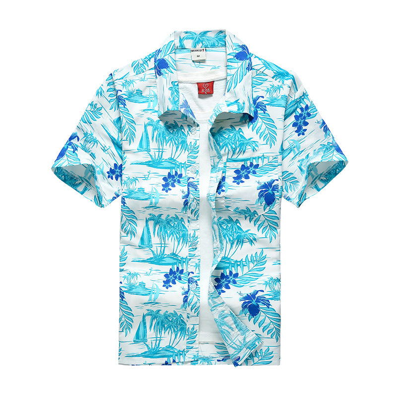 Hawaiian Men's Printed Short Sleeve Shirt, Summer Casual