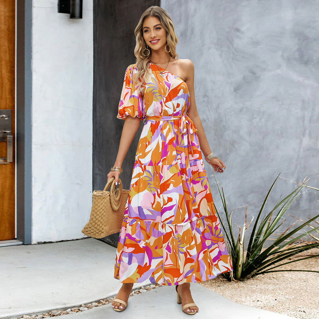 The Jardin Single-Shoulder Floral Maxi Dress | Evarisluxe