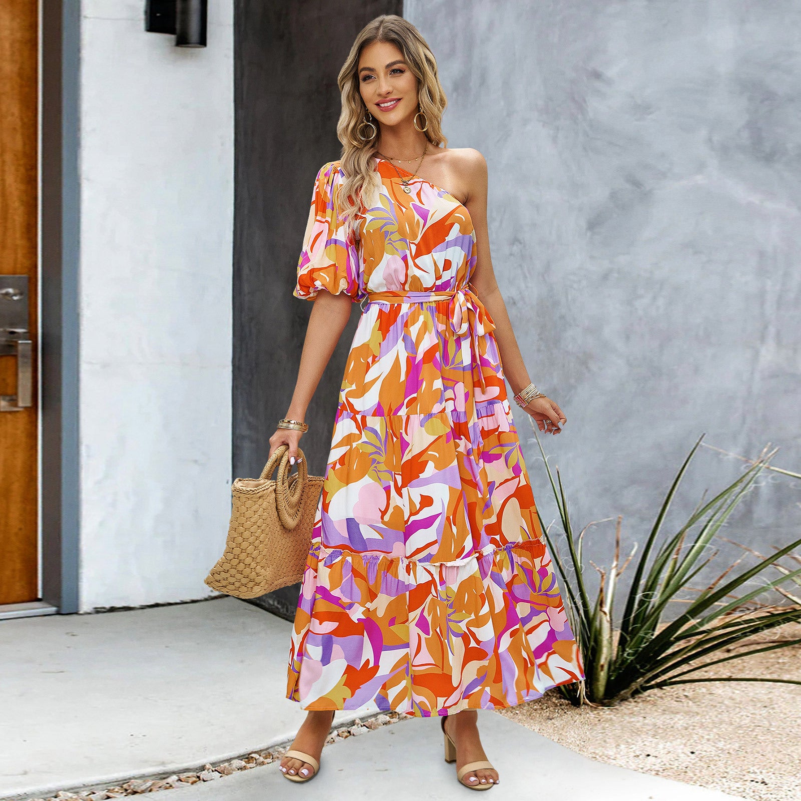 The Jardin Single-Shoulder Floral Maxi Dress | Evarisluxe