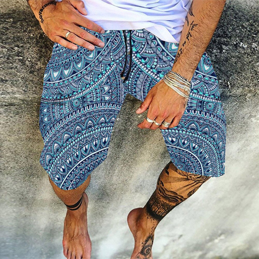 Casual Printed Cotton and Linen Summer Shorts