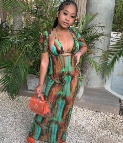 Long Printed Mesh Dress