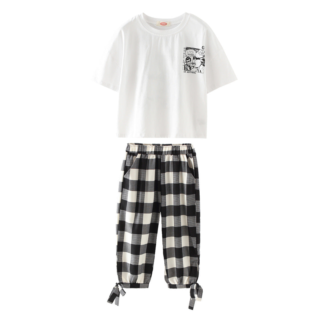 Girls' Korean Style Plaid 2-Piece Capri Set
