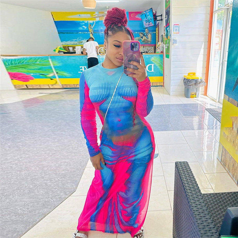 2024 Spring Women's Fashion High Waist 3D Print Dress