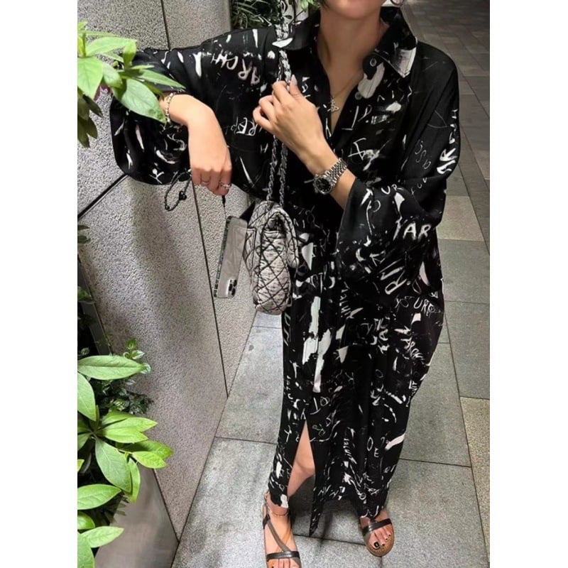 Spring Blooming Print Mid-Length Puff Sleeve Dress