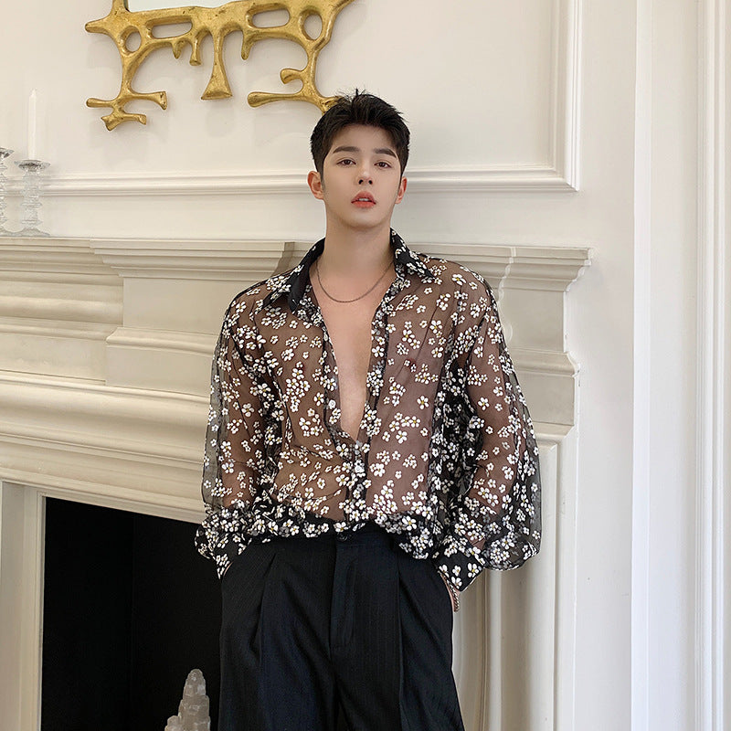 2020 Summer Men's Casual Hollow Flower Shirt