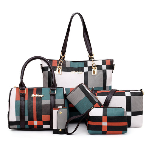 Autumn Winter British Check Pattern Six-Piece Bag Set