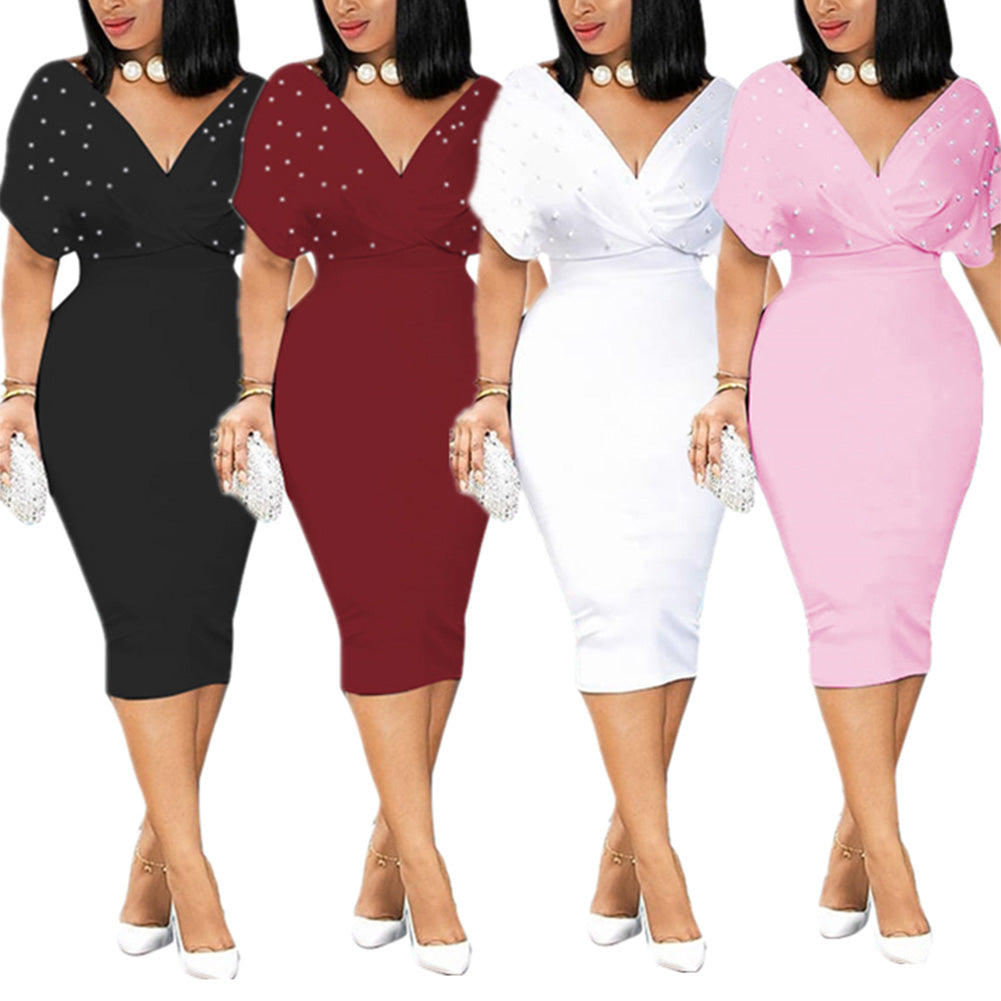 Plus Size Red White Summer Dress with Beading
