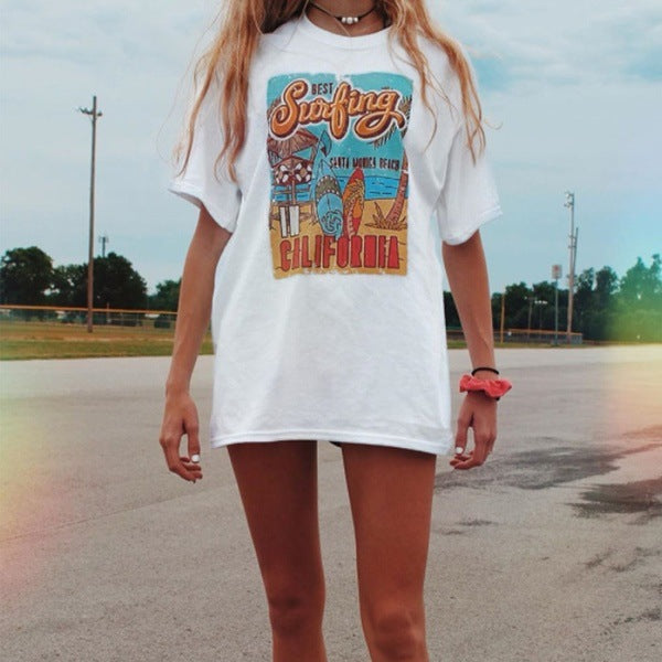 White Graphic T-Shirt for Women - Summer Loose Fit