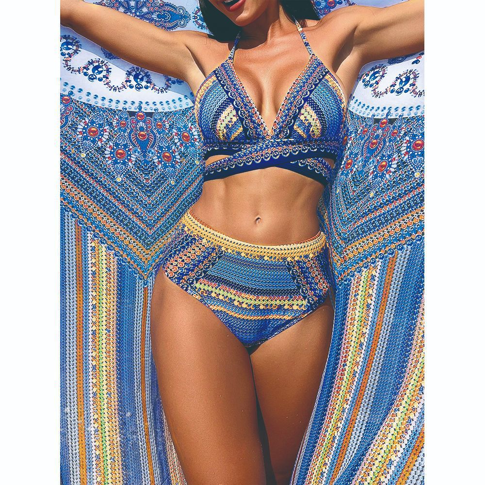 2024 New Women's Three-Piece High-Waisted Bikini Set