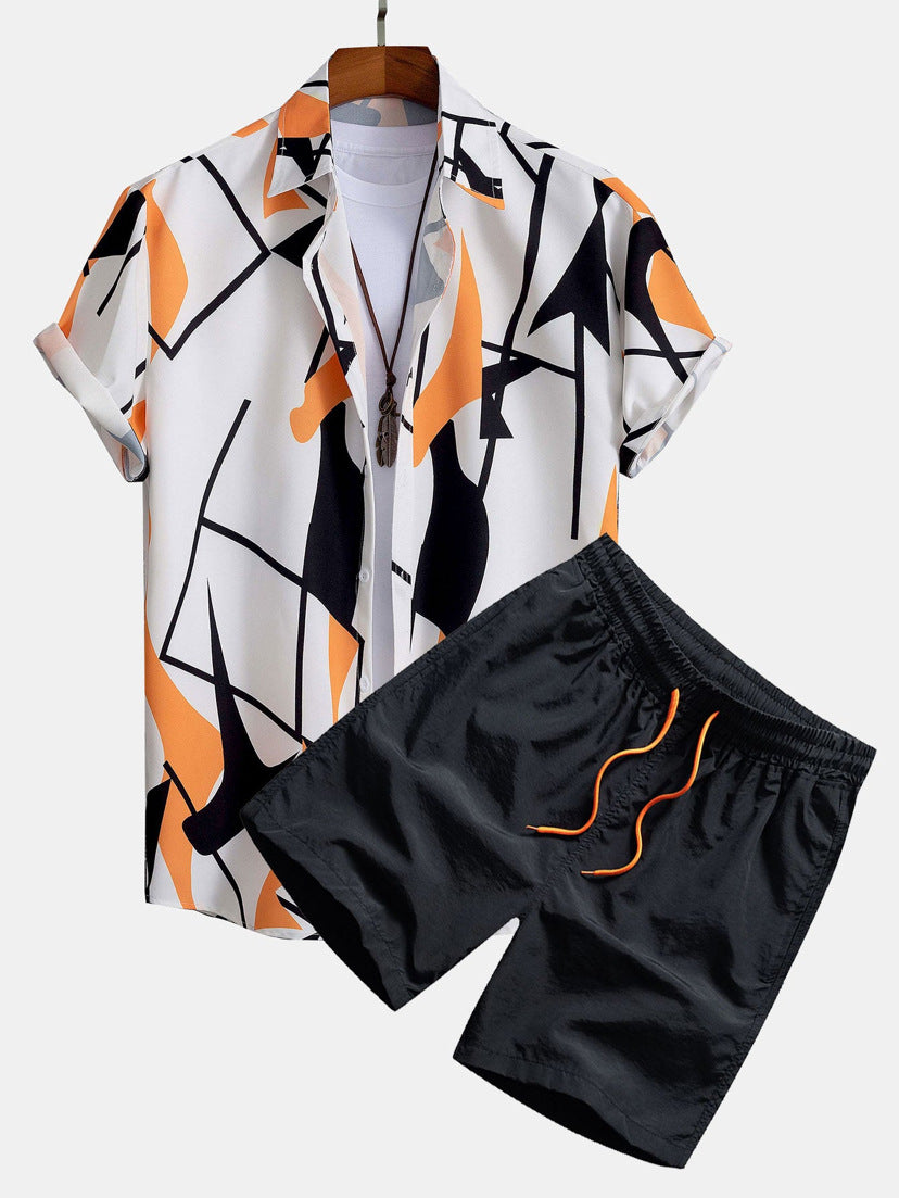 Men's Casual 3D Printed Hawaiian Shirt and Shorts Set