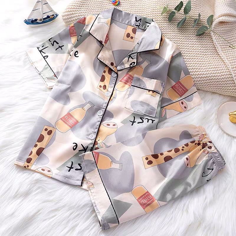 Summer Silk Pajamas for Women - Cute Short Sleeve Set